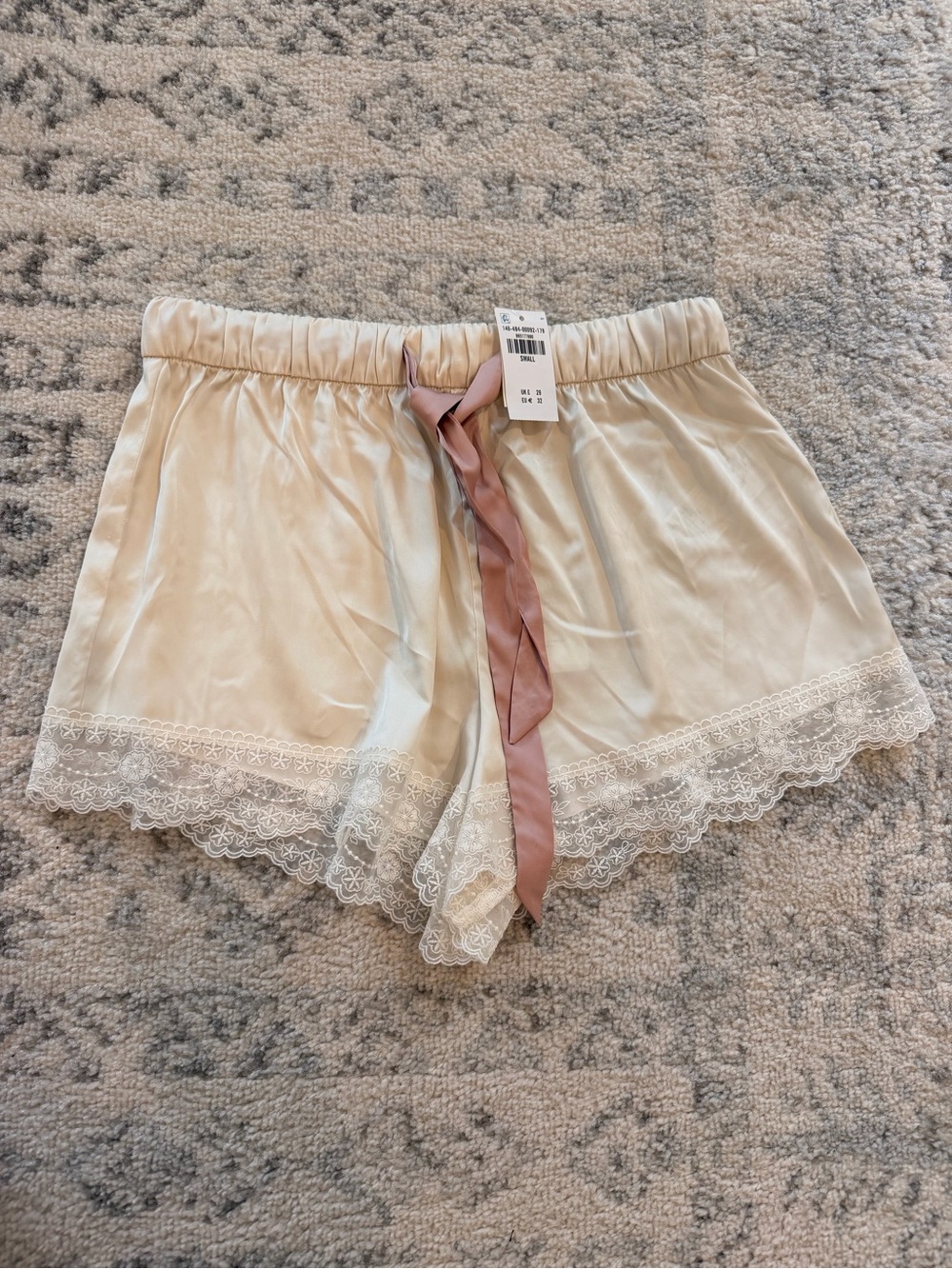 New with tags! Abercrombie & Fitch Ivory Satin Lace-Trim Sleep Shorts